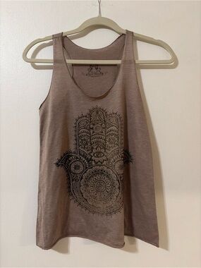 Bear Dance Taupe Tank Top with Black Hamsa Print size S